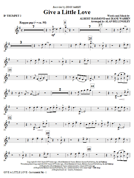 Ziggy Marley Give A Little Love (arr. Alan Billingsley) - Bb Trumpet 2 Sheet Music Notes & Chords for Choir Instrumental Pak - Download or Print PDF