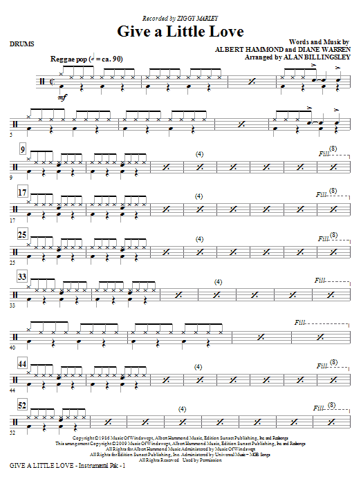 Ziggy Marley Give A Little Love (arr. Alan Billingsley) - Drums Sheet Music Notes & Chords for Choir Instrumental Pak - Download or Print PDF