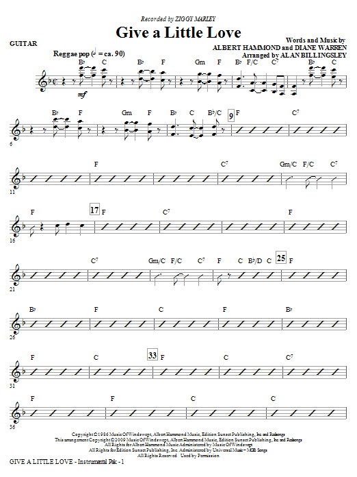 Ziggy Marley Give A Little Love (arr. Alan Billingsley) - Guitar Sheet Music Notes & Chords for Choir Instrumental Pak - Download or Print PDF