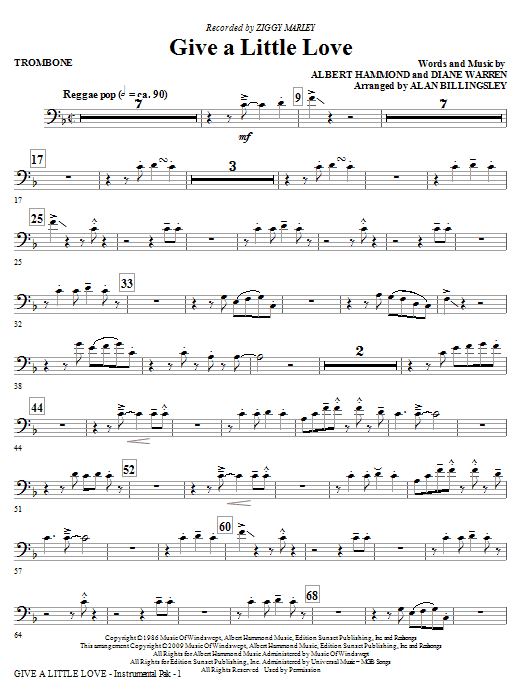 Ziggy Marley Give A Little Love (arr. Alan Billingsley) - Trombone Sheet Music Notes & Chords for Choir Instrumental Pak - Download or Print PDF
