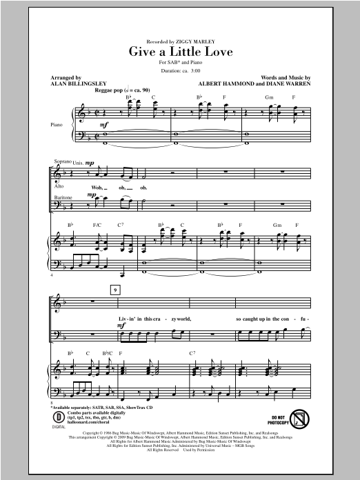 Ziggy Marley Give A Little Love (arr. Alan Billingsley) Sheet Music Notes & Chords for SAB - Download or Print PDF