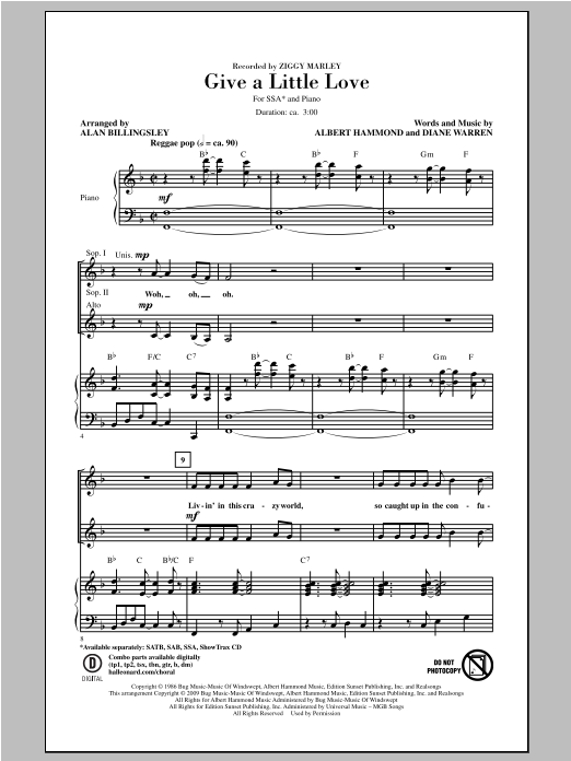 Ziggy Marley Give A Little Love Sheet Music Notes & Chords for SSA - Download or Print PDF