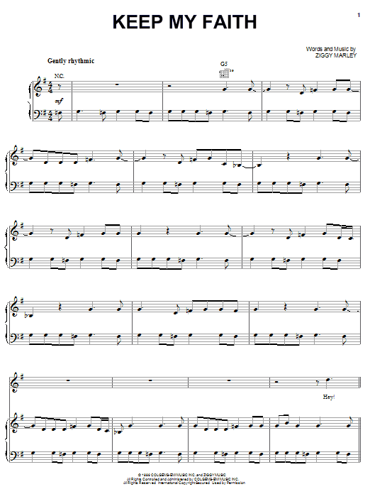 Ziggy Marley Keep My Faith Sheet Music Notes & Chords for Piano, Vocal & Guitar (Right-Hand Melody) - Download or Print PDF