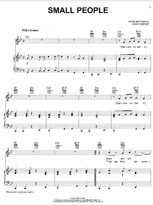 Ziggy Marley Small People Sheet Music Notes & Chords for Piano, Vocal & Guitar (Right-Hand Melody) - Download or Print PDF