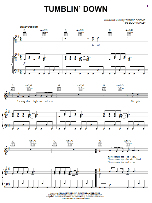 Ziggy Marley Tumblin' Down Sheet Music Notes & Chords for Piano, Vocal & Guitar (Right-Hand Melody) - Download or Print PDF