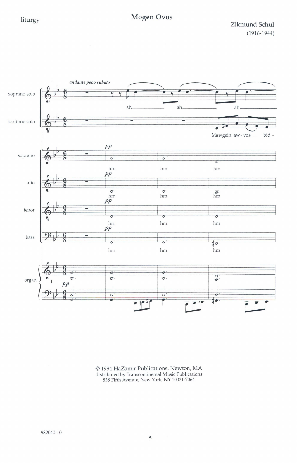 Zikmund Schul Mogen Ovos Sheet Music Notes & Chords for SATB Choir - Download or Print PDF