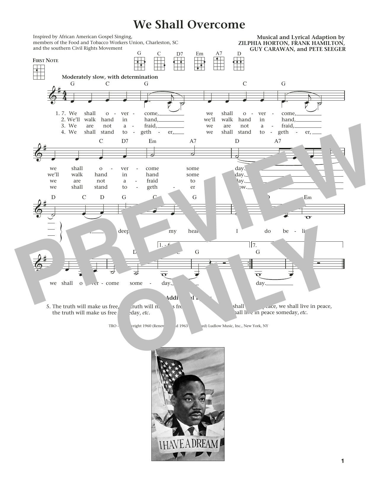 Zilphia Horton We Shall Overcome (from The Daily Ukulele) (arr. Liz and Jim Beloff) Sheet Music Notes & Chords for Ukulele - Download or Print PDF