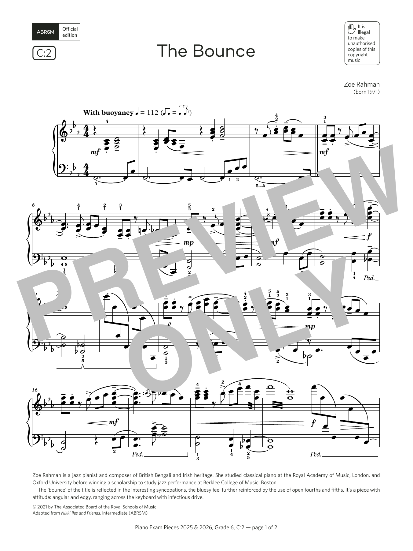 Zoe Rahman The Bounce (Grade 6, list C2, from the ABRSM Piano Syllabus 2025 & 2026) Sheet Music Notes & Chords for Piano Solo - Download or Print PDF