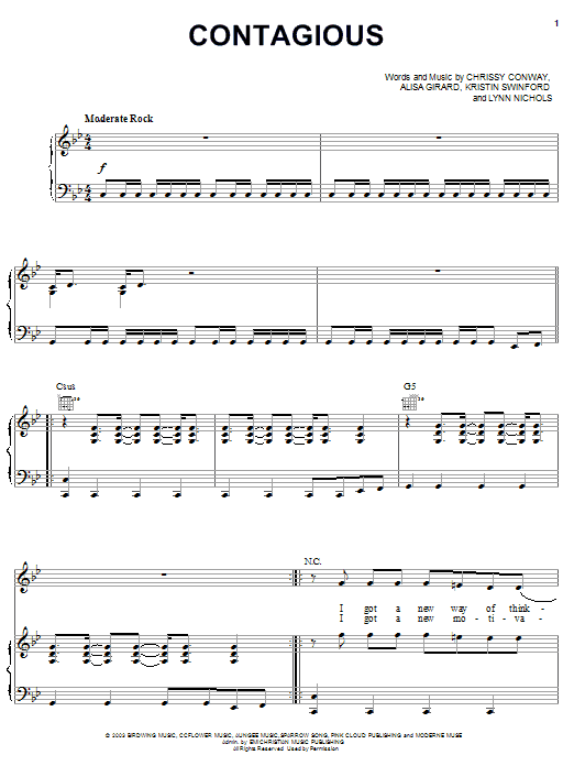ZOEgirl Contagious Sheet Music Notes & Chords for Piano, Vocal & Guitar (Right-Hand Melody) - Download or Print PDF ZOEgirl Contagious Sheet Music Notes & Chords for Piano, Vocal & Guitar (Right-Hand Melody) - Download or Print PDF