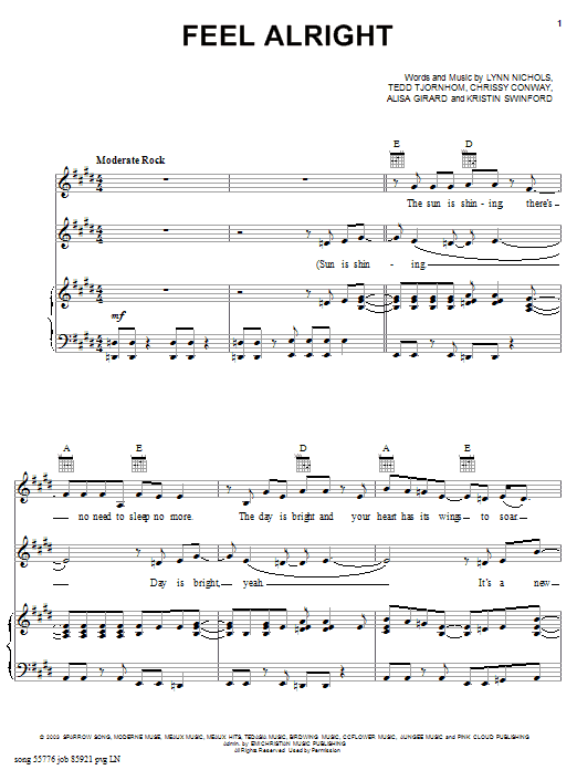 ZOEgirl Feel Alright Sheet Music Notes & Chords for Piano, Vocal & Guitar (Right-Hand Melody) - Download or Print PDF