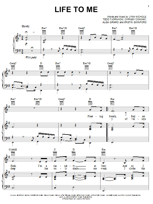 ZOEgirl Life To Me Sheet Music Notes & Chords for Piano, Vocal & Guitar (Right-Hand Melody) - Download or Print PDF