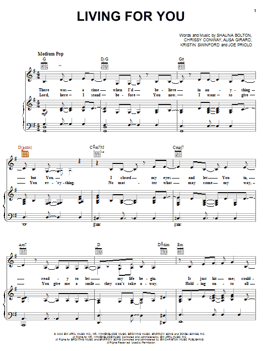 ZOEgirl Living For You Sheet Music Notes & Chords for Piano, Vocal & Guitar (Right-Hand Melody) - Download or Print PDF