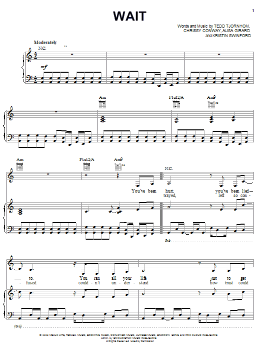 ZOEgirl Wait Sheet Music Notes & Chords for Piano, Vocal & Guitar (Right-Hand Melody) - Download or Print PDF