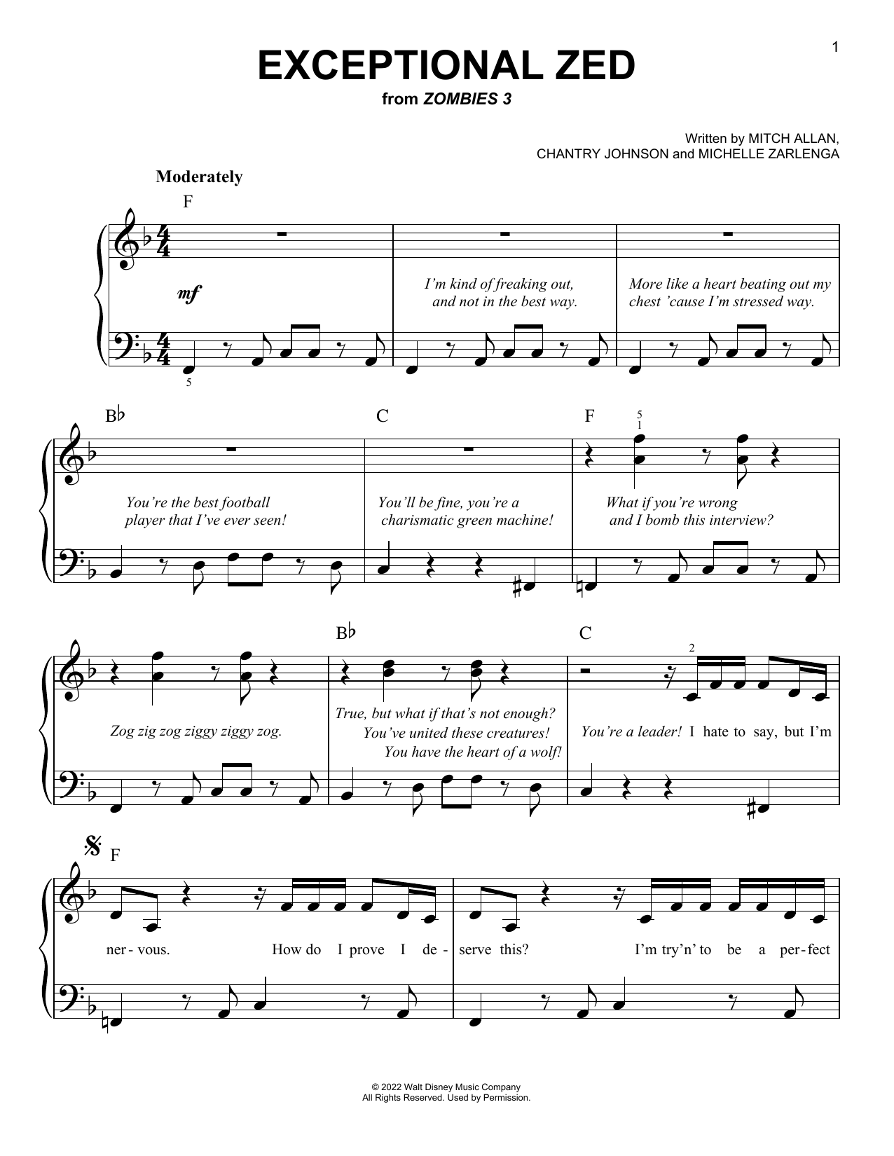 Zombies Cast Exceptional Zed (from Disney's Zombies 3) Sheet Music Notes & Chords for Easy Piano - Download or Print PDF
