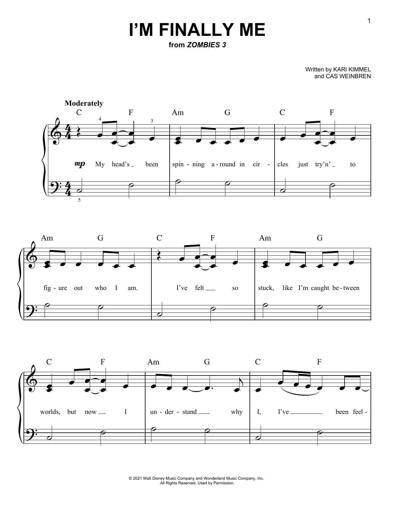 Zombies Cast I'm Finally Me (from Disney's Zombies 3) Sheet Music Notes & Chords for Easy Piano - Download or Print PDF