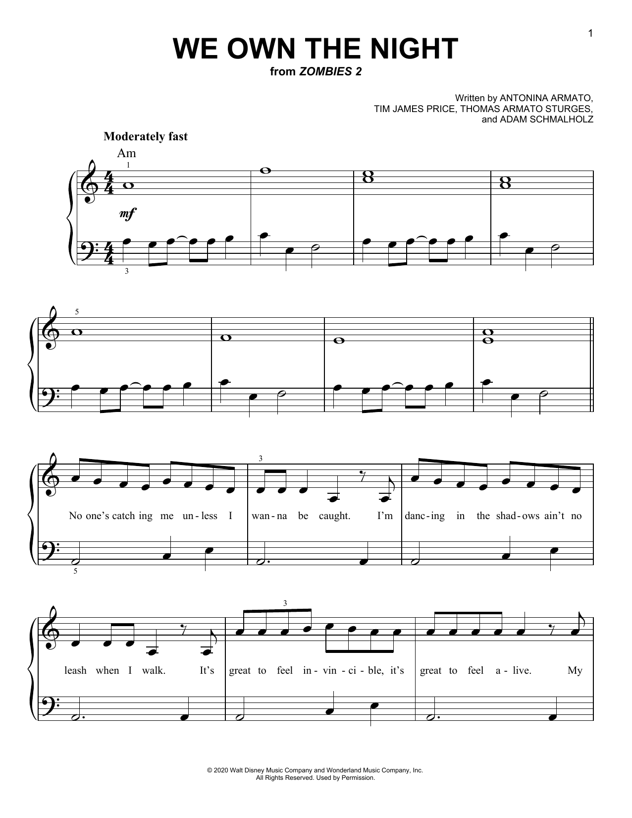 Zombies Cast We Own The Night (from Disney's Zombies 2) Sheet Music Notes & Chords for Easy Piano - Download or Print PDF