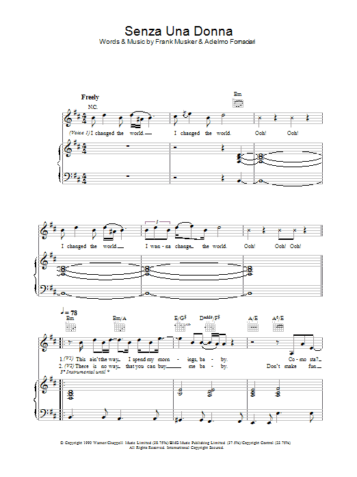 Zucchero & Paul Young Senza Una Donna (Without A Woman) Sheet Music Notes & Chords for Piano, Vocal & Guitar - Download or Print PDF