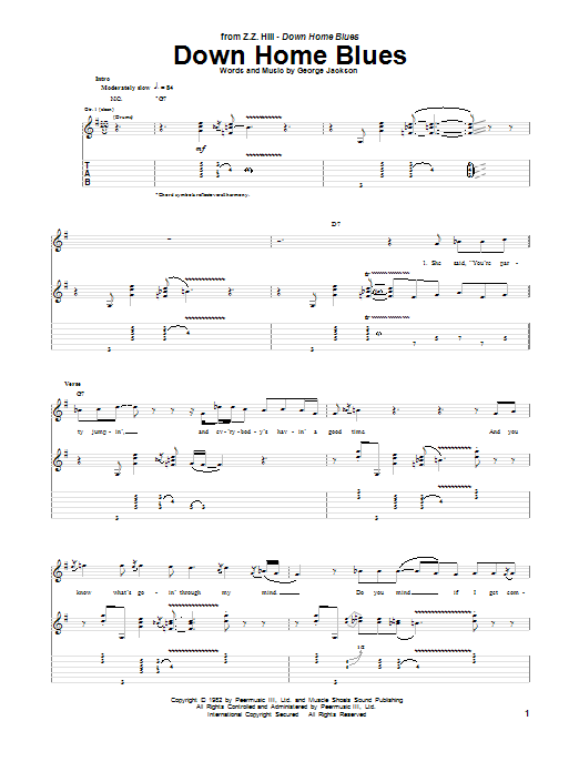 Z.Z. Hill Down Home Blues Sheet Music Notes & Chords for Guitar Tab - Download or Print PDF