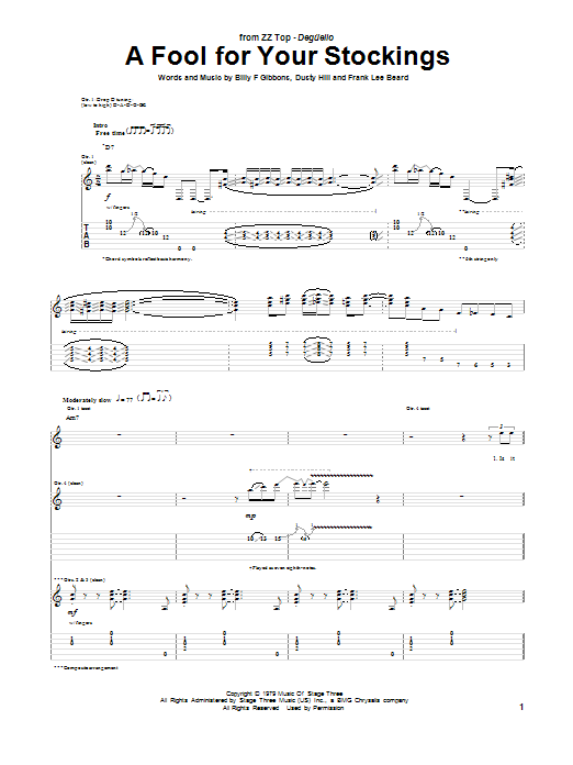 ZZ Top A Fool For Your Stockings Sheet Music Notes & Chords for Guitar Tab - Download or Print PDF ZZ Top A Fool For Your Stockings Sheet Music Notes & Chords for Guitar Tab - Download or Print PDF