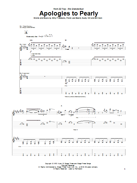 ZZ Top Apologies To Pearly Sheet Music Notes & Chords for Guitar Tab - Download or Print PDF