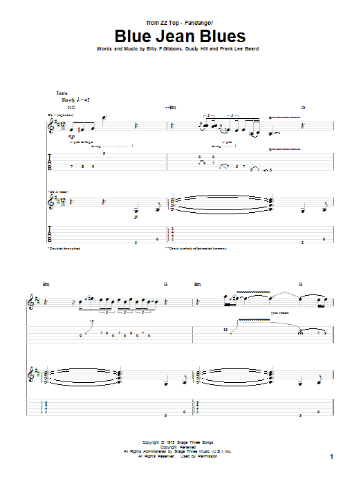 ZZ Top Blue Jean Blues Sheet Music Notes & Chords for Guitar Tab - Download or Print PDF ZZ Top Blue Jean Blues Sheet Music Notes & Chords for Guitar Tab - Download or Print PDF