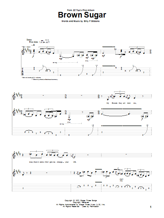 ZZ Top Brown Sugar Sheet Music Notes & Chords for Guitar Tab - Download or Print PDF ZZ Top Brown Sugar Sheet Music Notes & Chords for Guitar Tab - Download or Print PDF