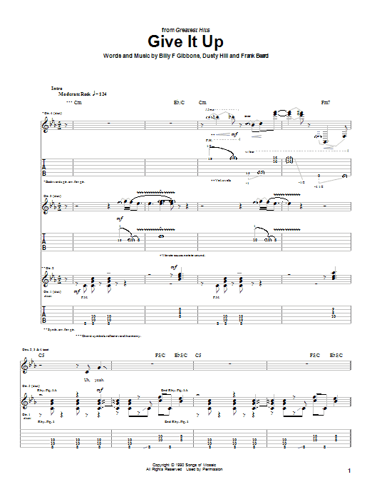 ZZ Top Give It Up Sheet Music Notes & Chords for Guitar Tab - Download or Print PDF ZZ Top Give It Up Sheet Music Notes & Chords for Guitar Tab - Download or Print PDF