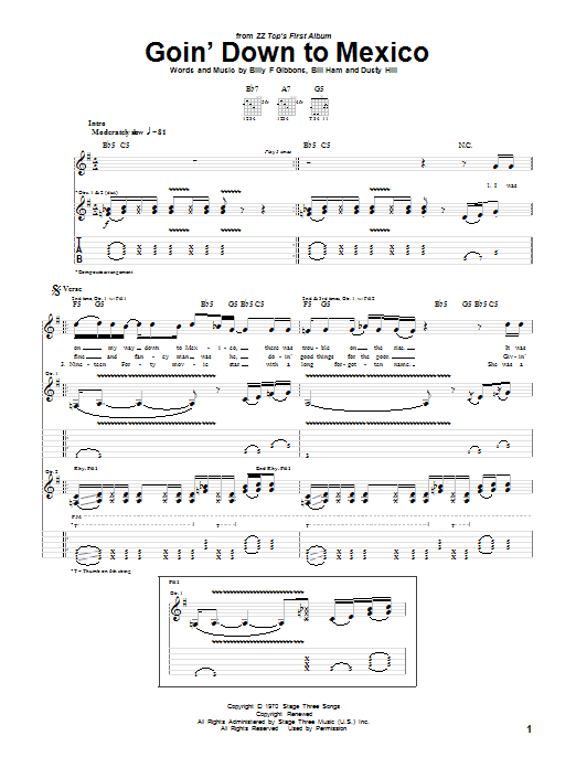ZZ Top Goin' Down To Mexico Sheet Music Notes & Chords for Guitar Tab - Download or Print PDF