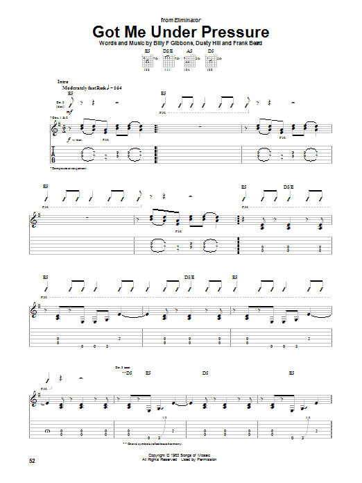 ZZ Top Got Me Under Pressure Sheet Music Notes & Chords for Guitar Tab - Download or Print PDF