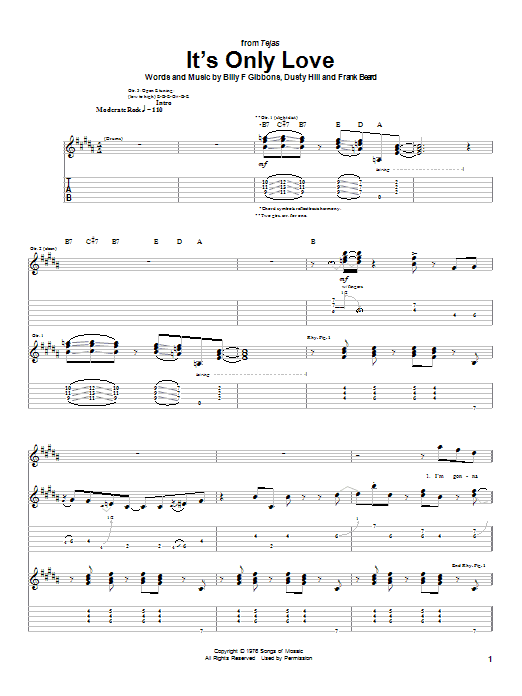 ZZ Top It's Only Love Sheet Music Notes & Chords for Easy Guitar Tab - Download or Print PDF ZZ Top It's Only Love Sheet Music Notes & Chords for Easy Guitar Tab - Download or Print PDF