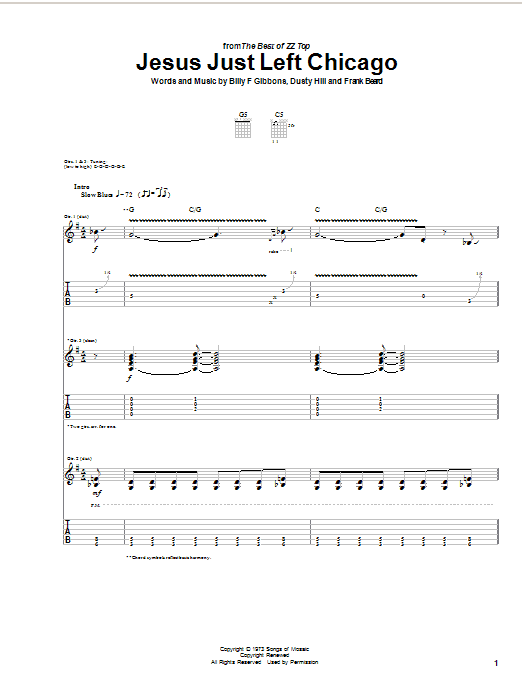 ZZ Top Jesus Just Left Chicago Sheet Music Notes & Chords for Easy Guitar Tab - Download or Print PDF ZZ Top Jesus Just Left Chicago Sheet Music Notes & Chords for Easy Guitar Tab - Download or Print PDF