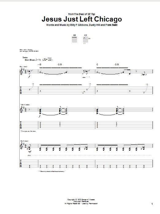 ZZ Top Jesus Just Left Chicago Sheet Music Notes & Chords for Guitar Tab - Download or Print PDF