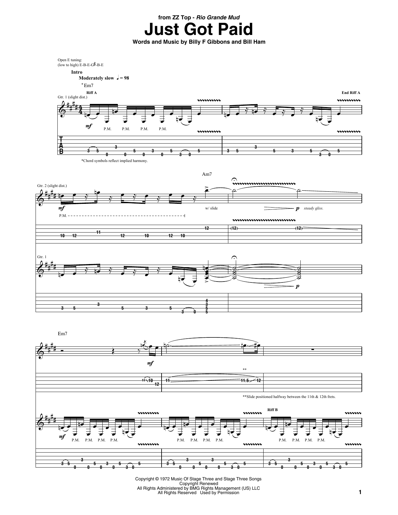 ZZ Top Just Got Paid Sheet Music Notes & Chords for Bass Guitar Tab - Download or Print PDF
