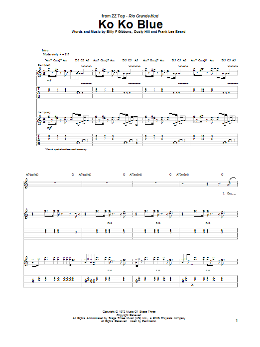 ZZ Top Ko Ko Blue Sheet Music Notes & Chords for Guitar Tab - Download or Print PDF ZZ Top Ko Ko Blue Sheet Music Notes & Chords for Guitar Tab - Download or Print PDF