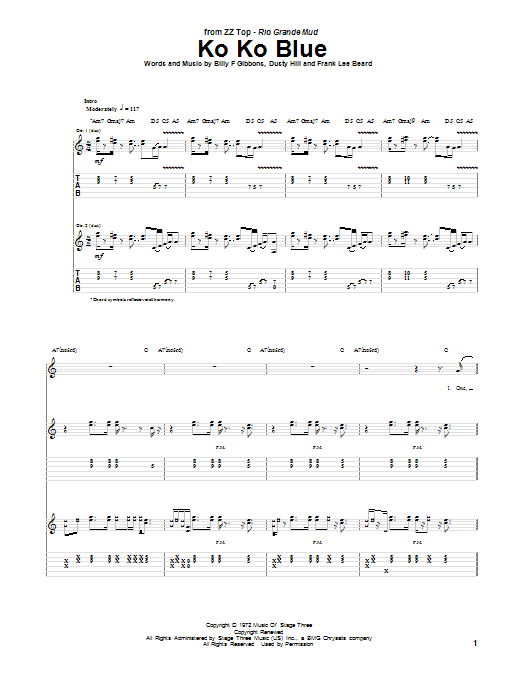 ZZ Top Ko Ko Blue Sheet Music Notes & Chords for Guitar Tab - Download or Print PDF