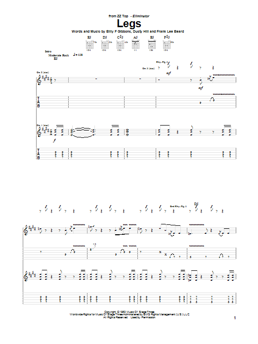 ZZ Top Legs Sheet Music Notes & Chords for Guitar Tab - Download or Print PDF