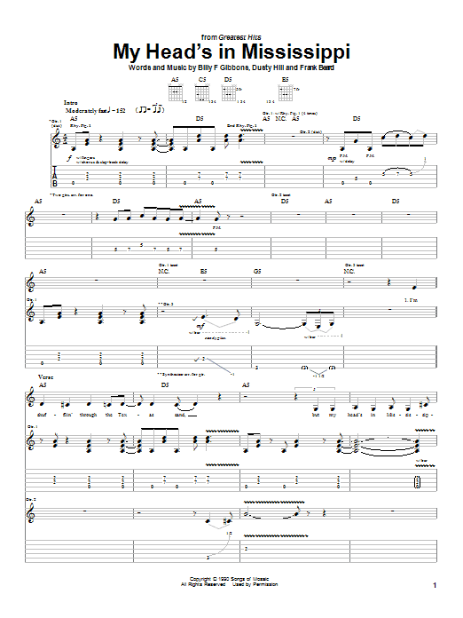 ZZ Top My Head's In Mississippi Sheet Music Notes & Chords for Piano, Vocal & Guitar (Right-Hand Melody) - Download or Print PDF