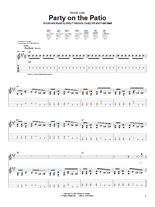 ZZ Top Party On The Patio Sheet Music Notes & Chords for Guitar Tab - Download or Print PDF