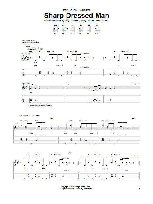 ZZ Top Sharp Dressed Man Sheet Music Notes & Chords for Bass - Download or Print PDF