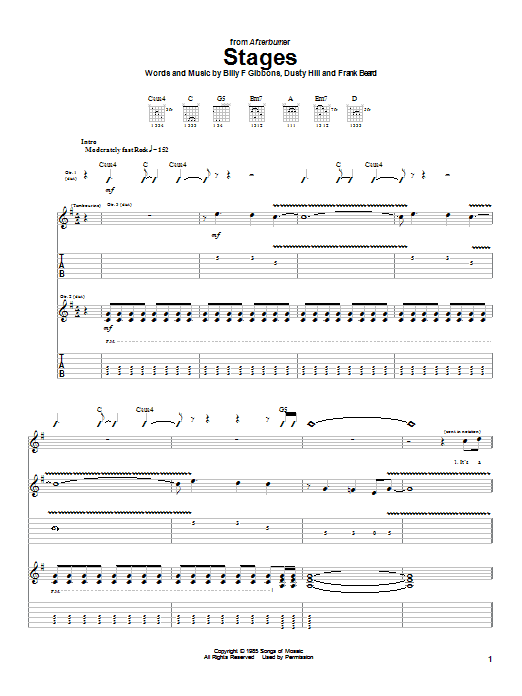 ZZ Top Stages Sheet Music Notes & Chords for Melody Line, Lyrics & Chords - Download or Print PDF