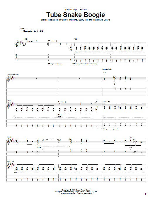 ZZ Top Tube Snake Boogie Sheet Music Notes & Chords for Guitar Tab - Download or Print PDF