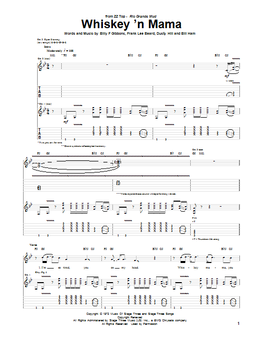 ZZ Top Whiskey 'N Mama Sheet Music Notes & Chords for Guitar Tab - Download or Print PDF ZZ Top Whiskey 'N Mama Sheet Music Notes & Chords for Guitar Tab - Download or Print PDF