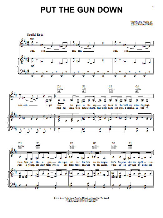 ZZ Ward Put The Gun Down Sheet Music Notes & Chords for Piano, Vocal & Guitar (Right-Hand Melody) - Download or Print PDF ZZ Ward Put The Gun Down Sheet Music Notes & Chords for Piano, Vocal & Guitar (Right-Hand Melody) - Download or Print PDF