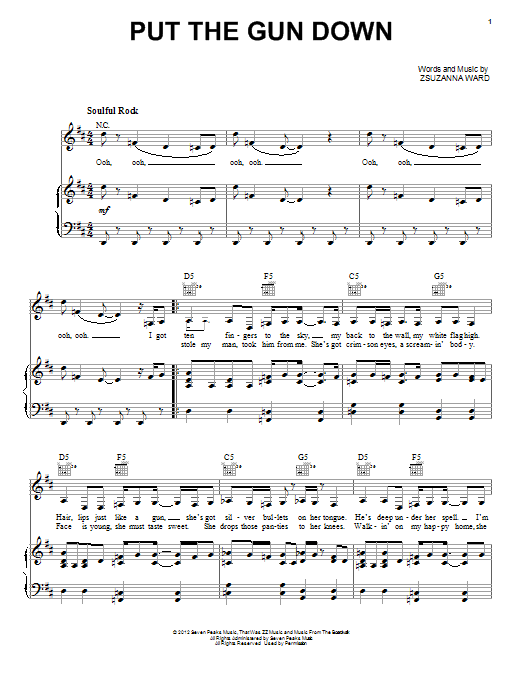 ZZ Ward Put The Gun Down Sheet Music Notes & Chords for Piano, Vocal & Guitar (Right-Hand Melody) - Download or Print PDF