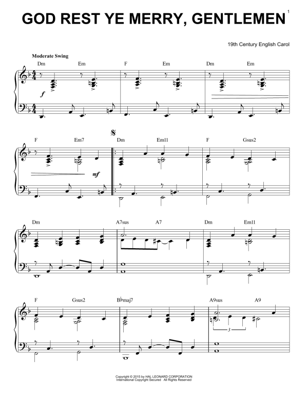 19th Century English Carol God Rest Ye Merry, Gentlemen [Jazz version] (arr. Brent Edstrom) Musik Noten - Piano Solo - 160715-0