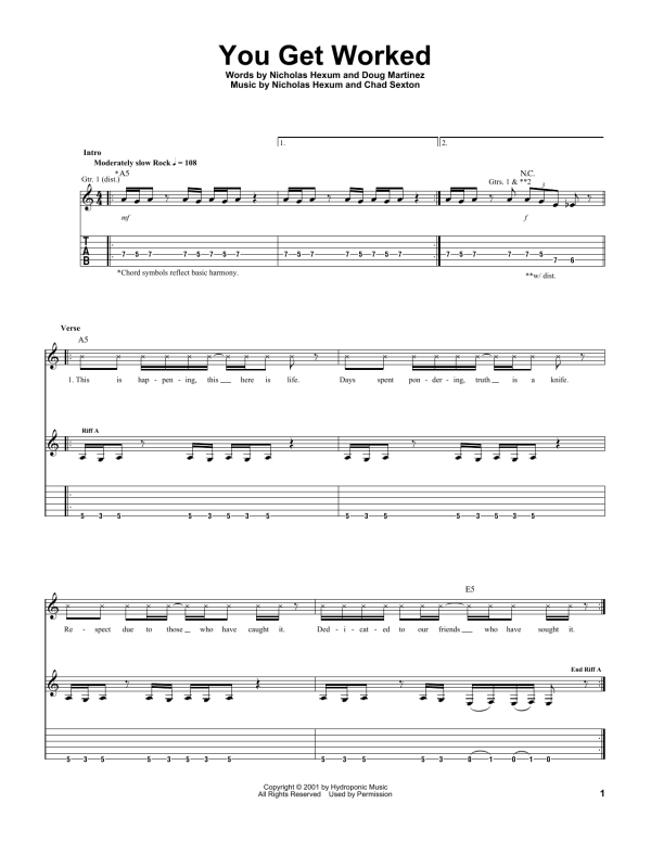 311 You Get Worked Musik Noten - Guitar Tab - 170660-0