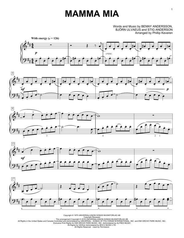 ABBA Mamma Mia (arr. Phillip Keveren) Musik Noten - Piano Solo - 164858-0
