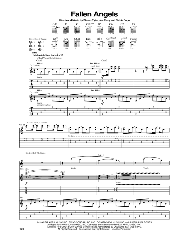 Aerosmith Fallen Angels Musik Noten - Guitar Tab - 167473-0