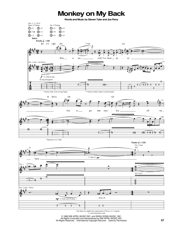 Aerosmith Monkey On My Back Musik Noten - Guitar Tab - 165952-0