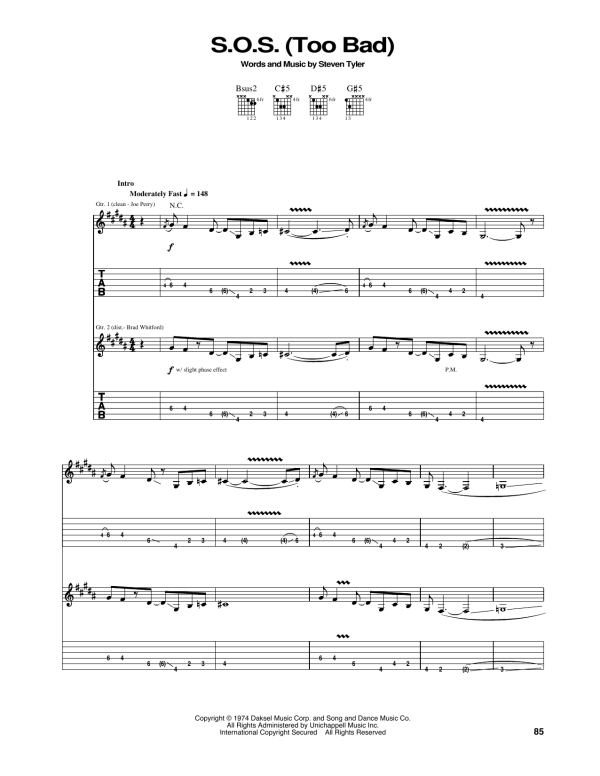 Aerosmith S.O.S. (Too Bad) Musik Noten - Guitar Tab - 165983-0